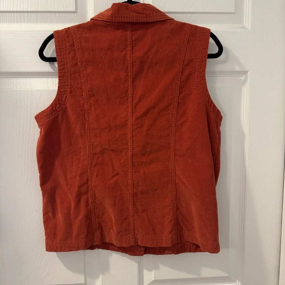 Rebecca‎ Malone Vest Women Size S Orange 100% Cotton Corduroy Button Up